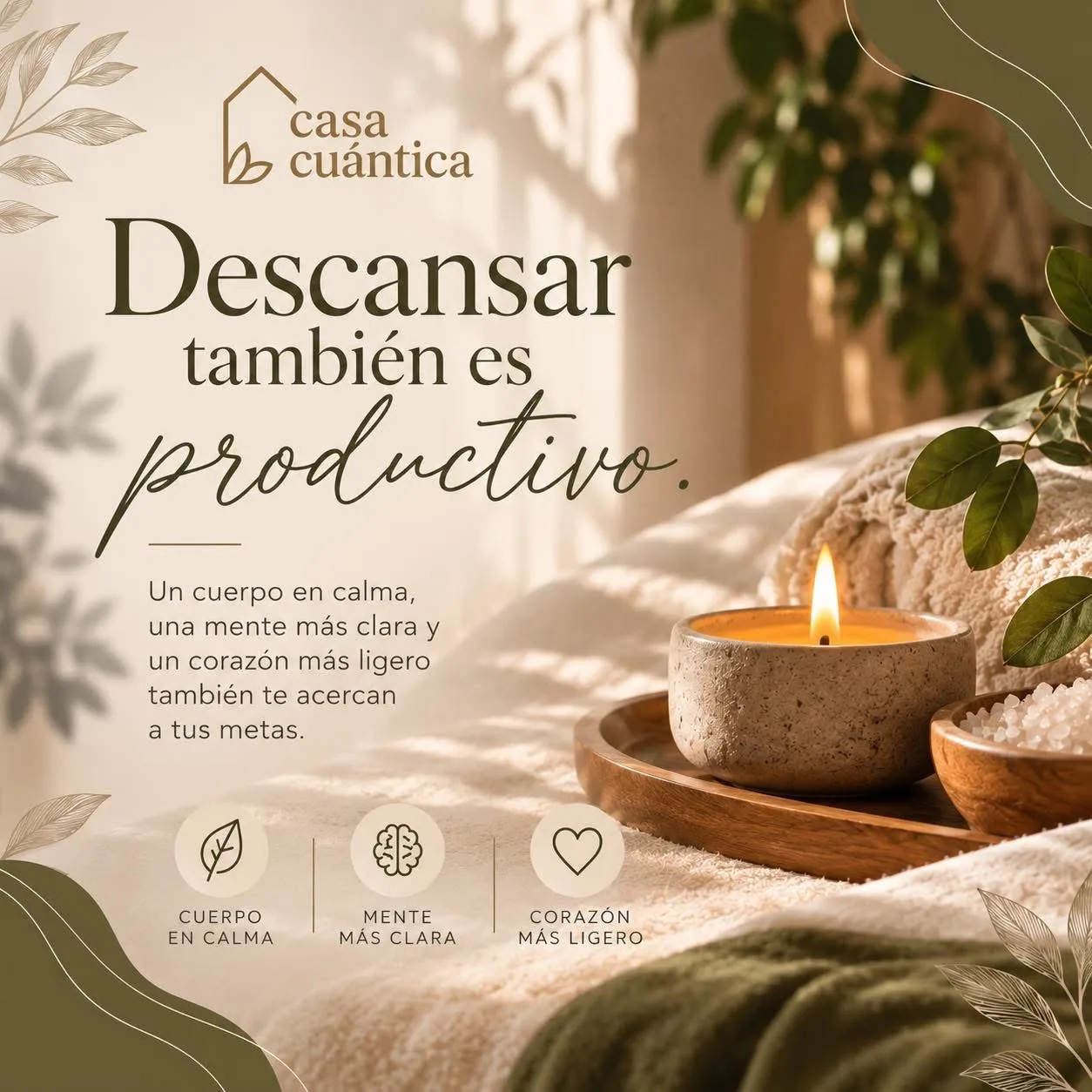 Velas y toallas para masaje en Casa Cuántica